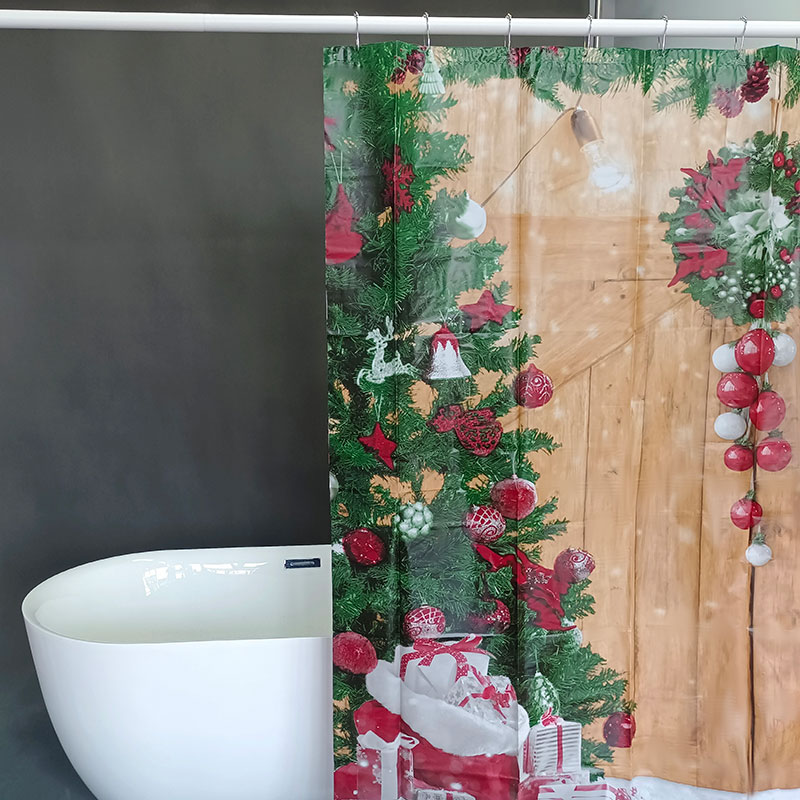 Rideau de douche vintage en PEVA avec sapin de Noël