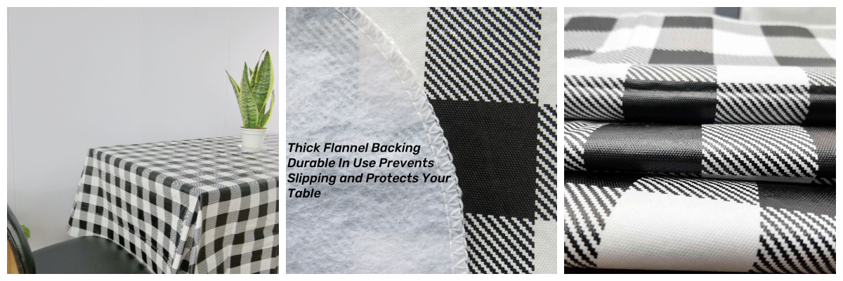 Black and White Checkered Vinyl Flannel Backed Waterproof  Black and White Checkered Vinyl Flannel Backed Waterproof