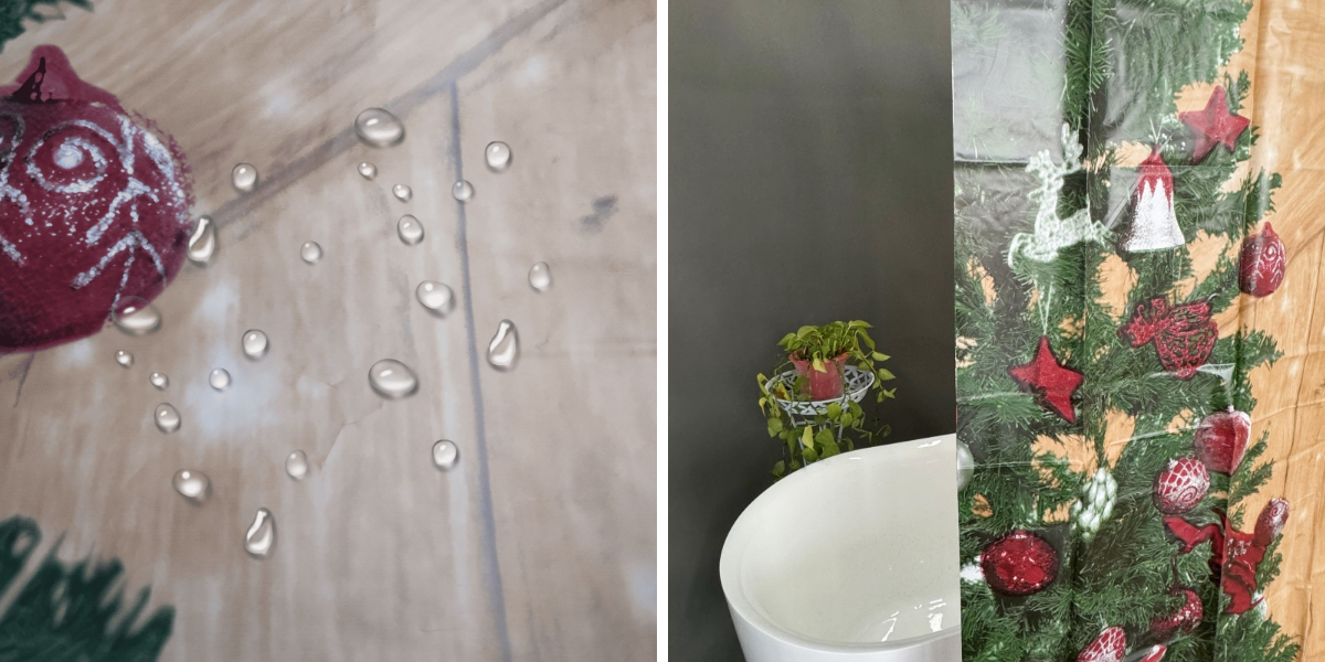 Rideau de douche vintage en PEVA avec sapin de Noël