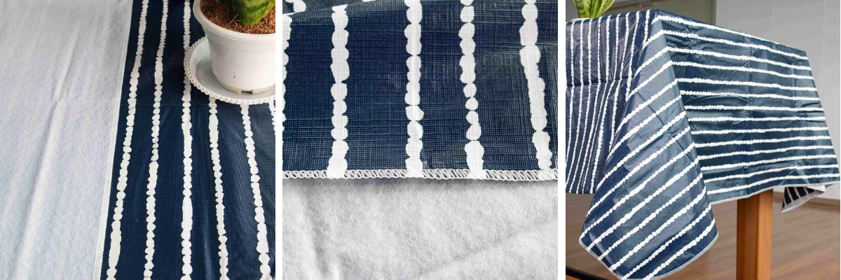 Navy and White Striped Vinyl Tablecloth Navy and White Striped Vinyl Tablecloth
