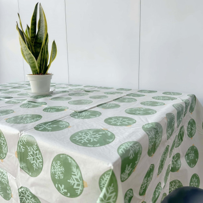 Holiday Green Vinyl Tablecloth with Flannel Backing