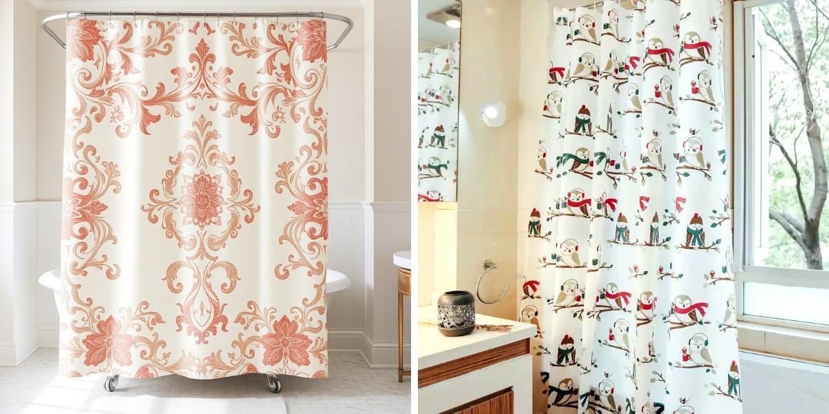 Holiday Shower Curtains for Christmas, Thanksgiving, and Winter Decor
