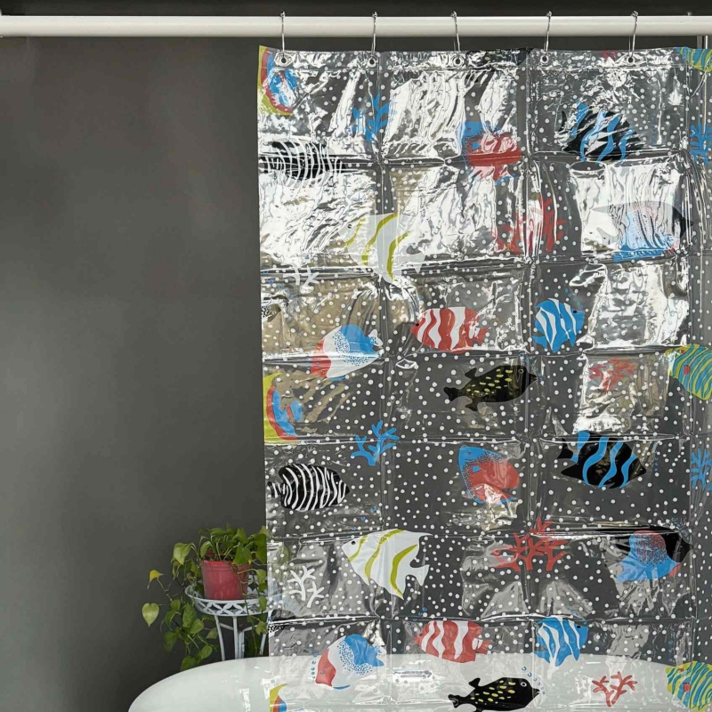 Clear PEVA Shower Curtain with Fish Print