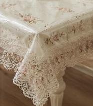 Floral Classic PVC Cotton Blend Tablecloth with Lace Edging