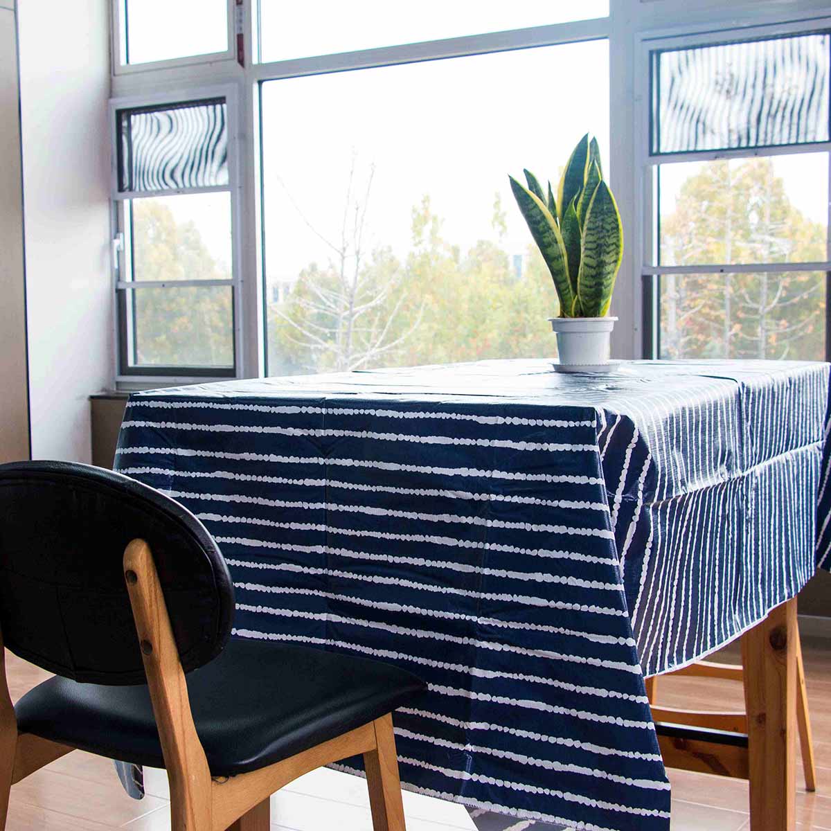 Navy and White Striped Vinyl Tablecloth