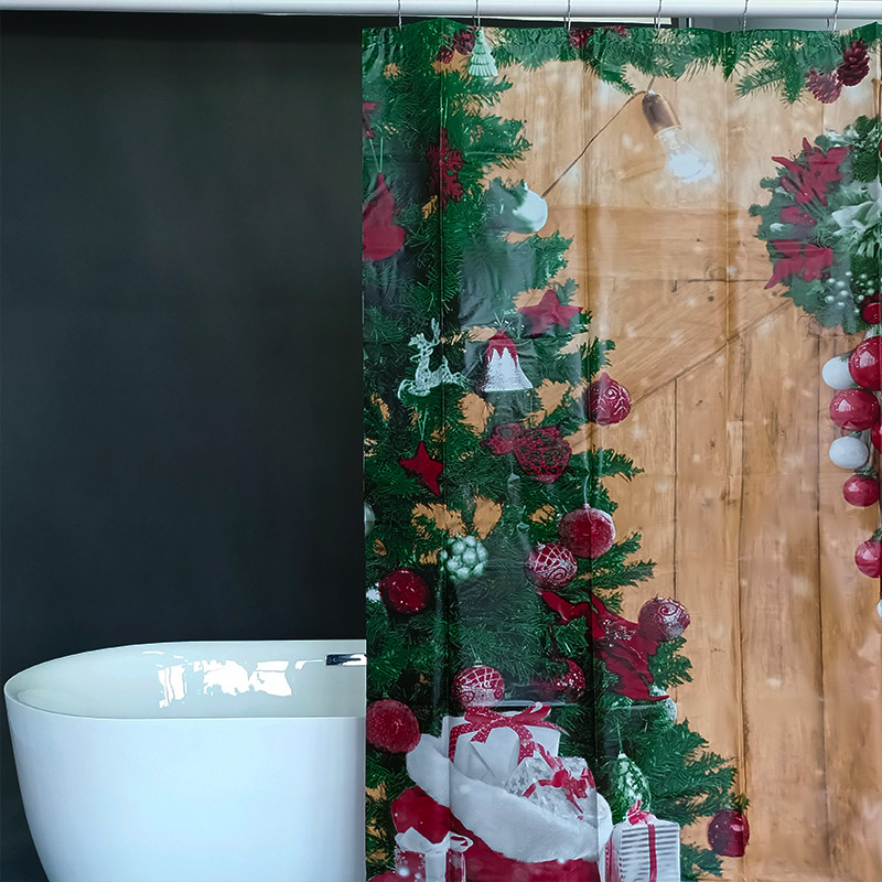 Rideau de douche vintage en PEVA avec sapin de Noël