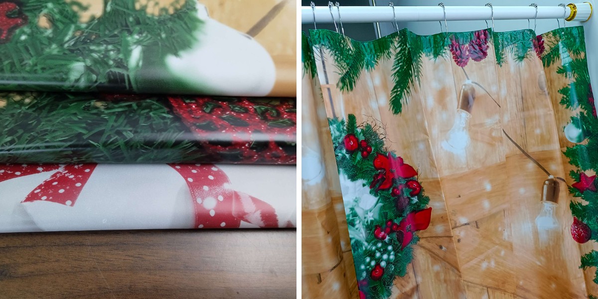 Rideau de douche vintage en PEVA avec sapin de Noël