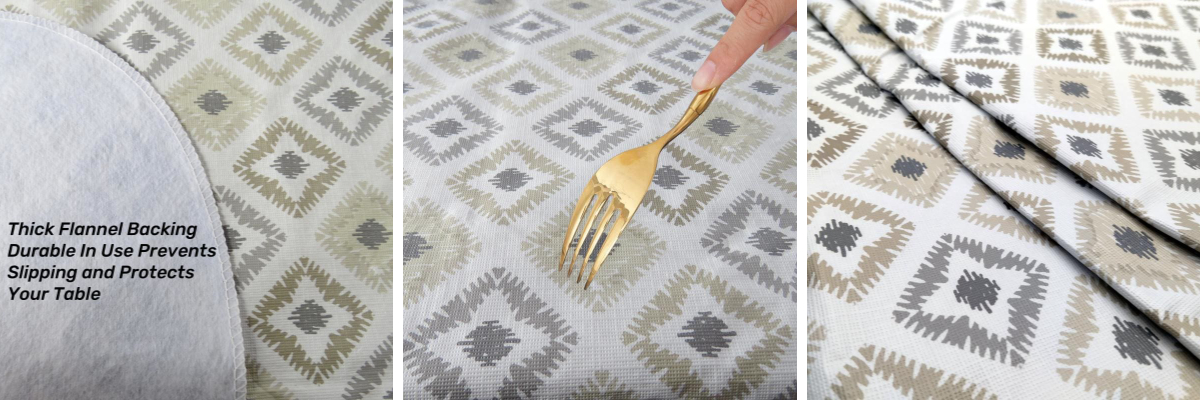 Geometric Diamond Backed Flannel Plastic Tablecloth Geometric Diamond Backed Flannel Plastic Tablecloth