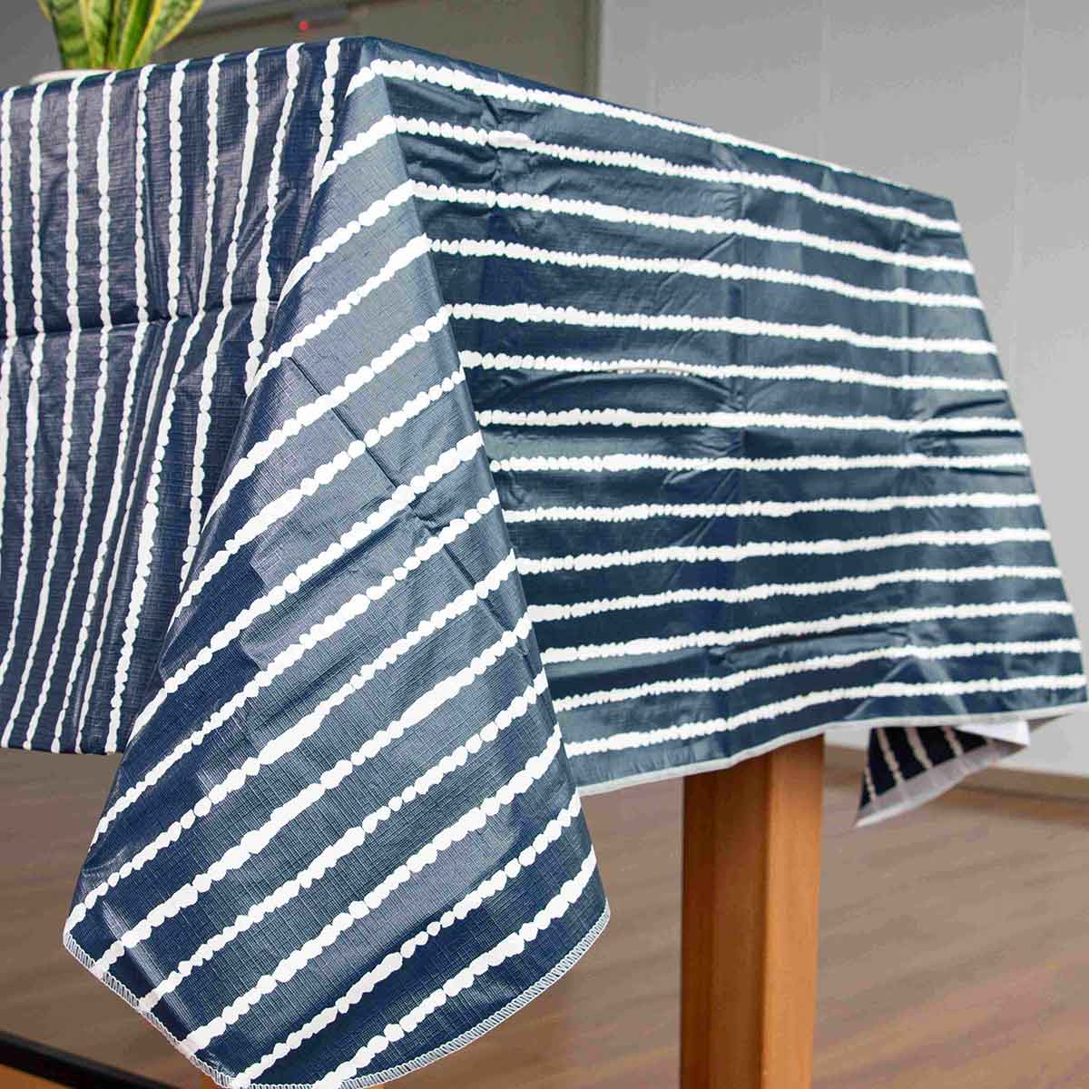 Navy and White Striped Vinyl Tablecloth