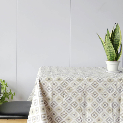 Geometric Diamond Backed Flannel Plastic Tablecloth