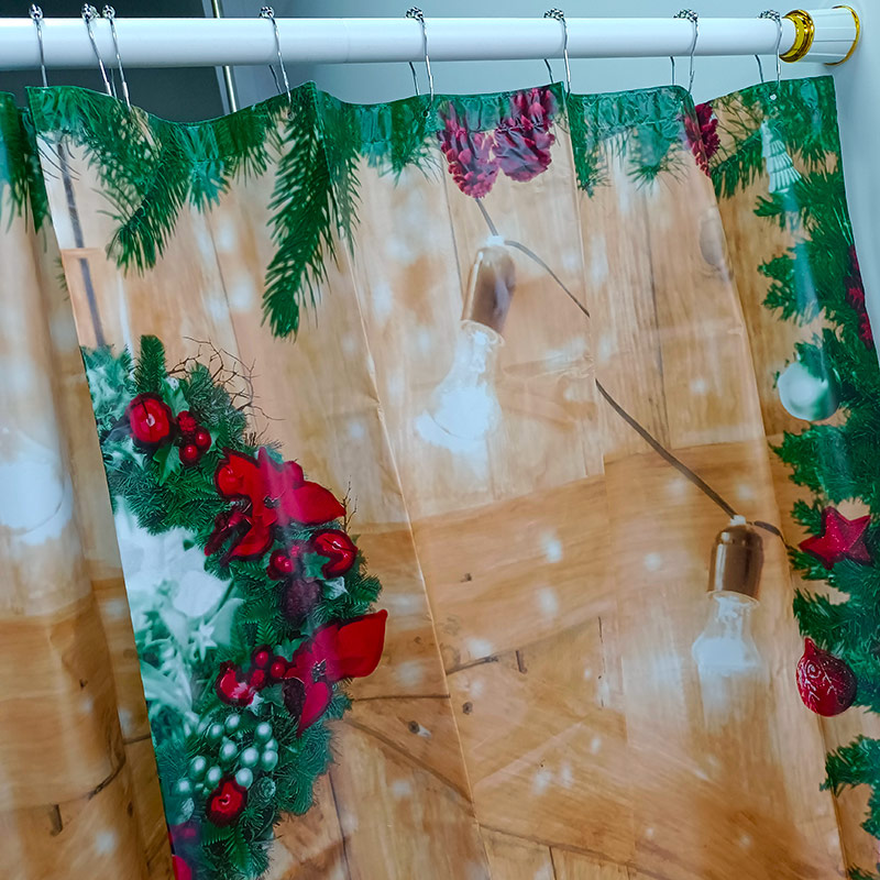 Rideau de douche vintage en PEVA avec sapin de Noël