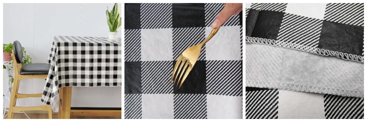Black and White Checkered Vinyl Flannel Backed Waterproof  Black and White Checkered Vinyl Flannel Backed Waterproof
