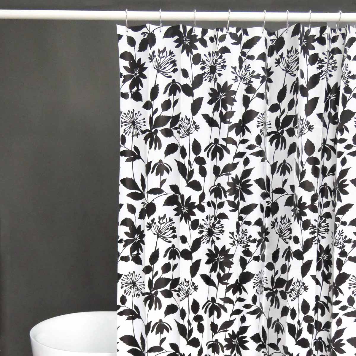 Monochrome Bloom PEVA Shower Curtain