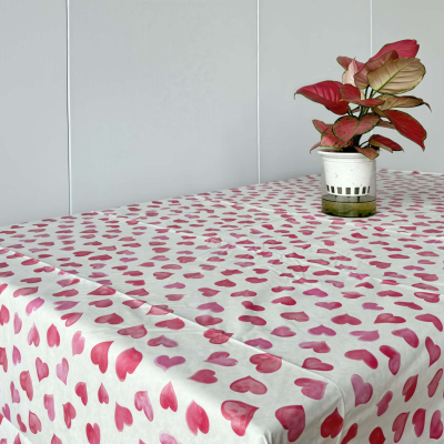 Romantic Hearts Flannel Backed Vinyl Tablecloth