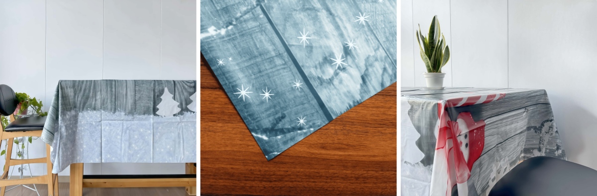 PEVA Kersttafelkleed met Sneeuwpop Print PEVA Kersttafelkleed met Sneeuwpop Print