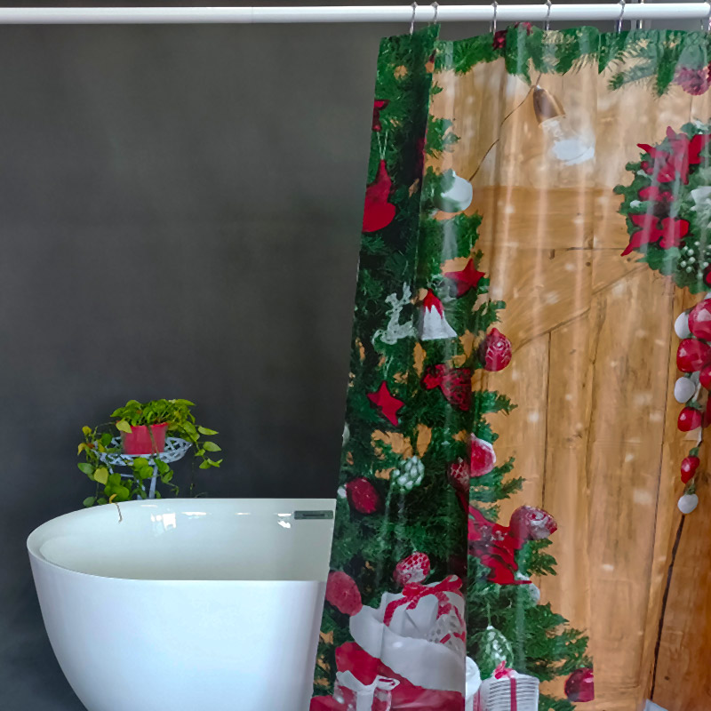 Rideau de douche vintage en PEVA avec sapin de Noël