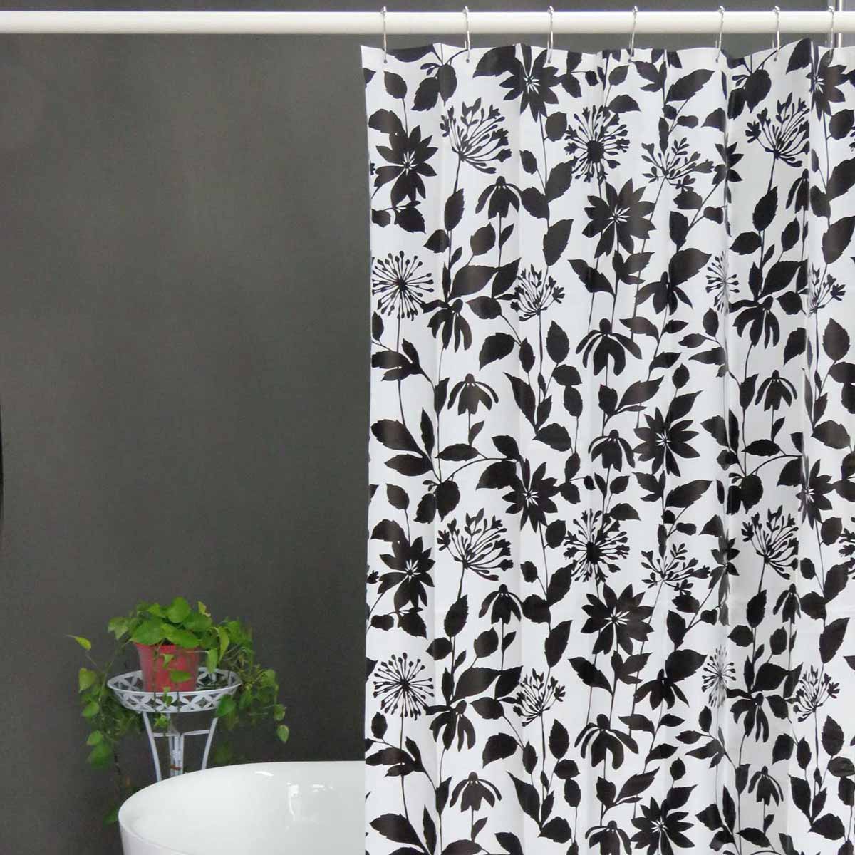 Monochrome Bloom PEVA Shower Curtain