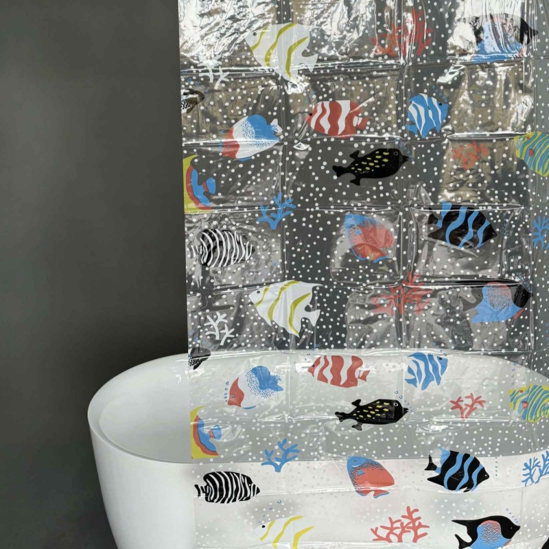 Clear PEVA Shower Curtain with Fish Print