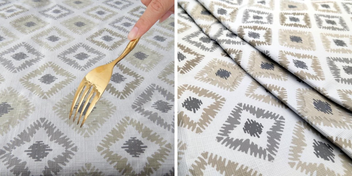 Schützende Vinyl-Tischdecke mit Rückseite Schützende Vinyl-Tischdecke mit Rückseite
