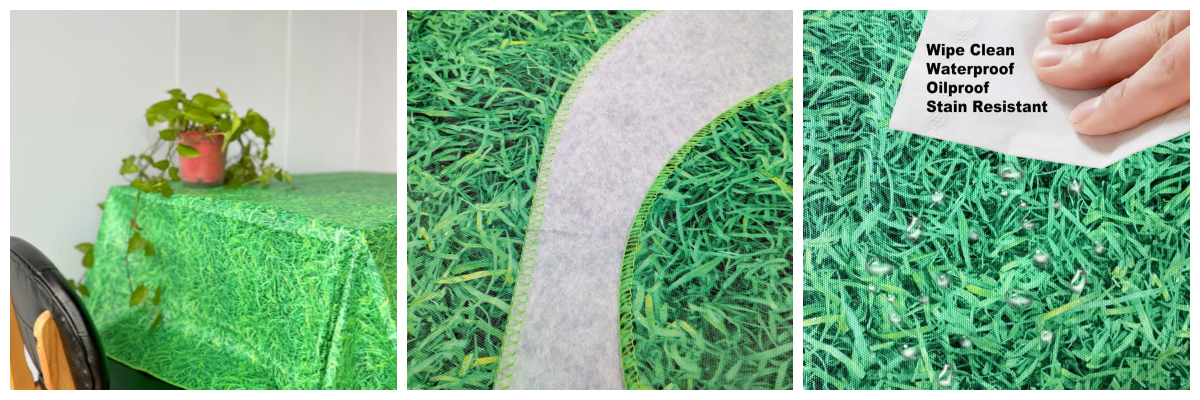 Green Straw Flannel Plastic Tablecloth Green Straw Flannel Plastic Tablecloth