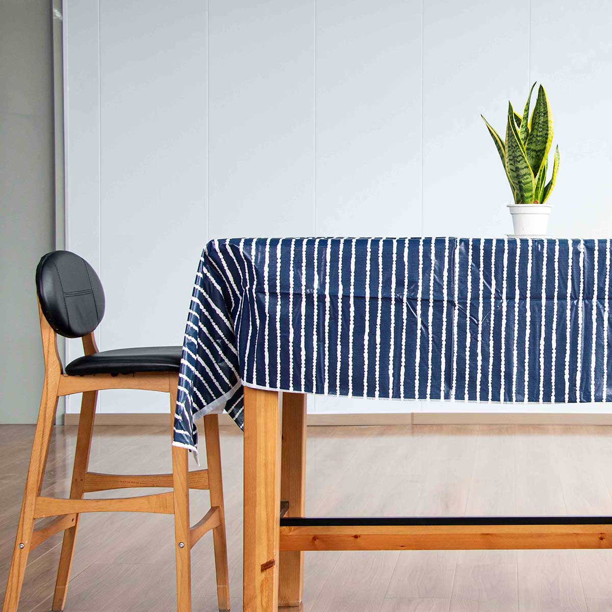 Navy and White Striped Vinyl Tablecloth
