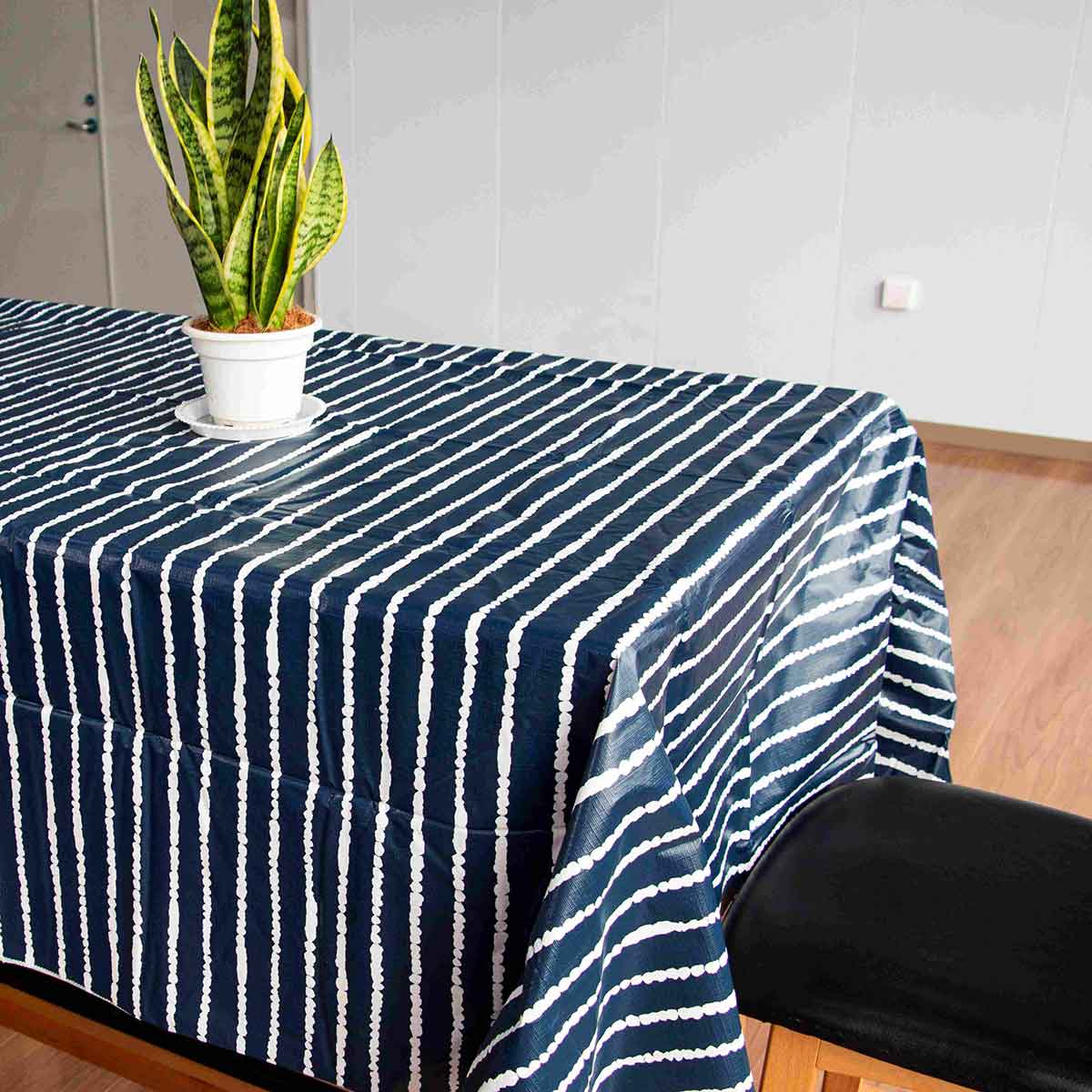 Navy and White Striped Vinyl Tablecloth