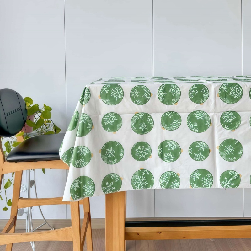 Holiday Green Vinyl Tablecloth with Flannel Backing