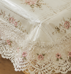 Floral Classic PVC Cotton Blend Tablecloth with Lace Edging