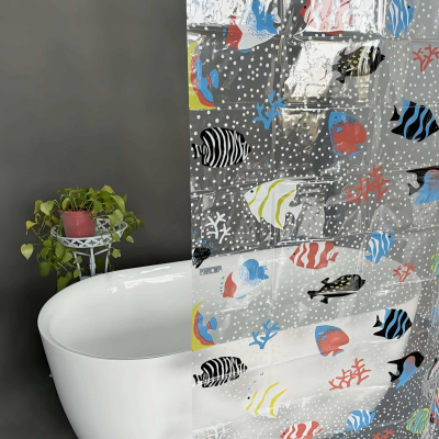 Clear PEVA Shower Curtain with Fish Print