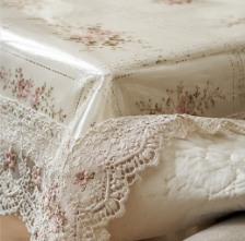 Floral Classic PVC Cotton Blend Tablecloth with Lace Edging