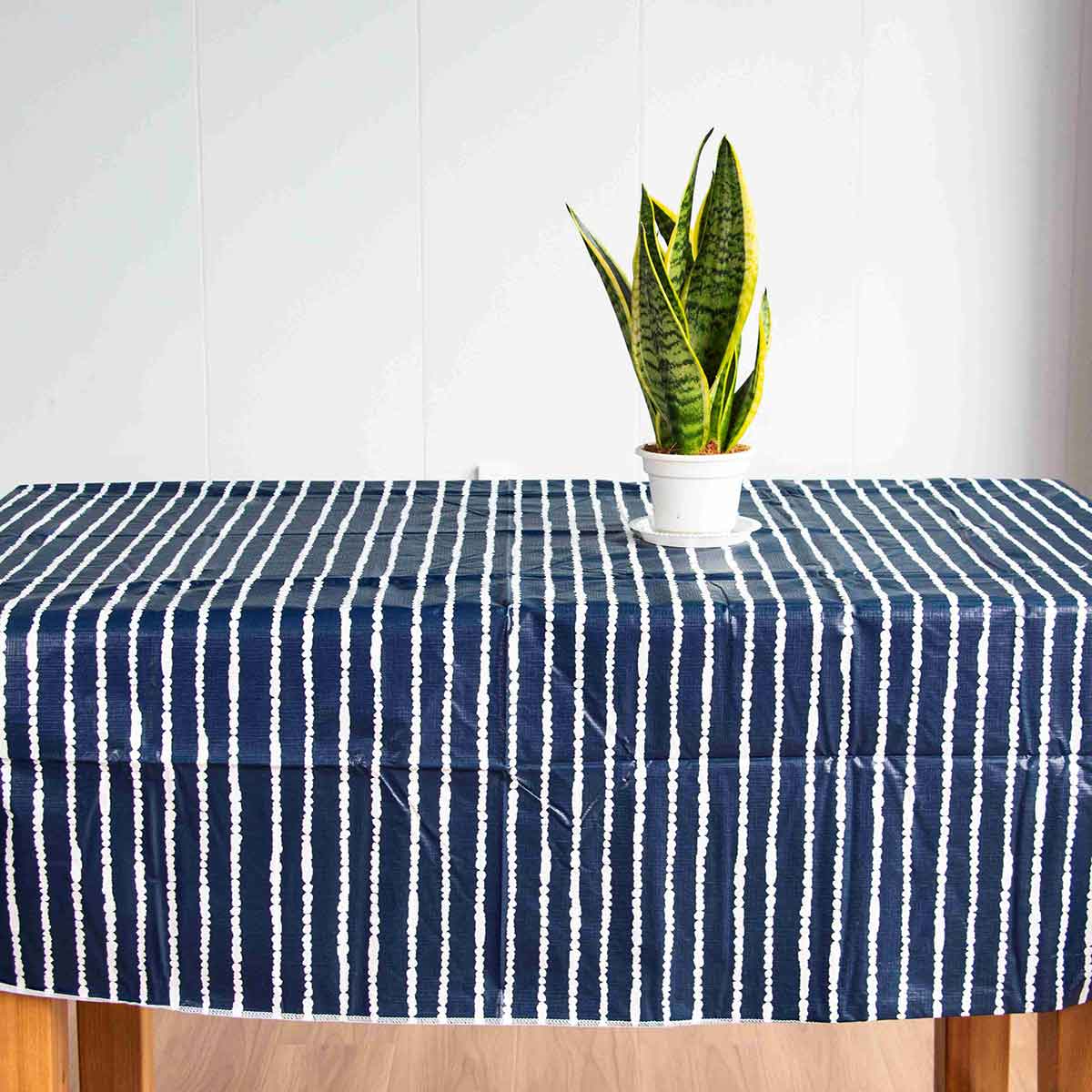 Navy and White Striped Vinyl Tablecloth